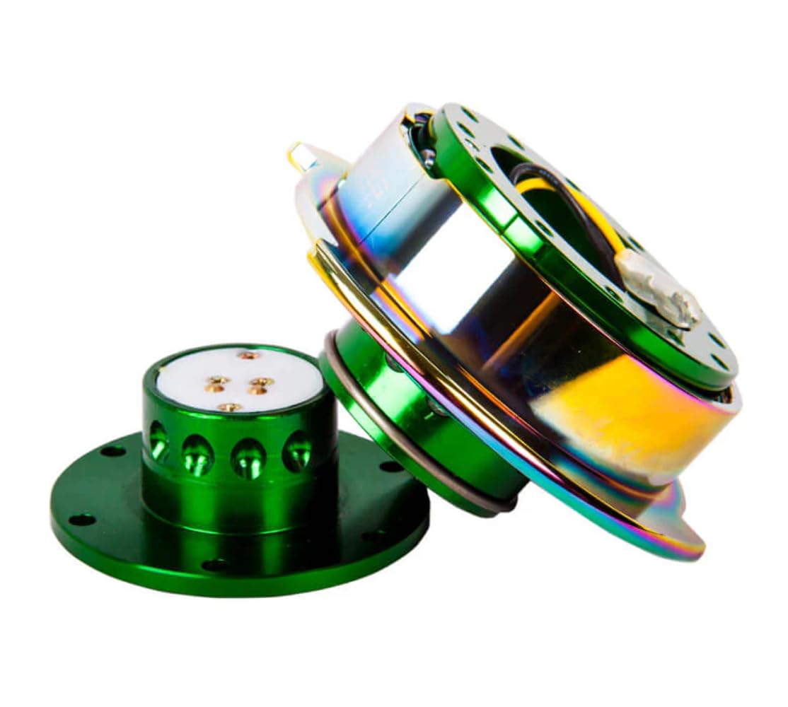 NRG Innovations Gen 2.5 NRG-SRK-250GN-MC Race Steering Wheel Quick Release Kit Adapter Green Body/Neo Chrome Ring, 6x70 and 6x74mm Bolt Patterns
