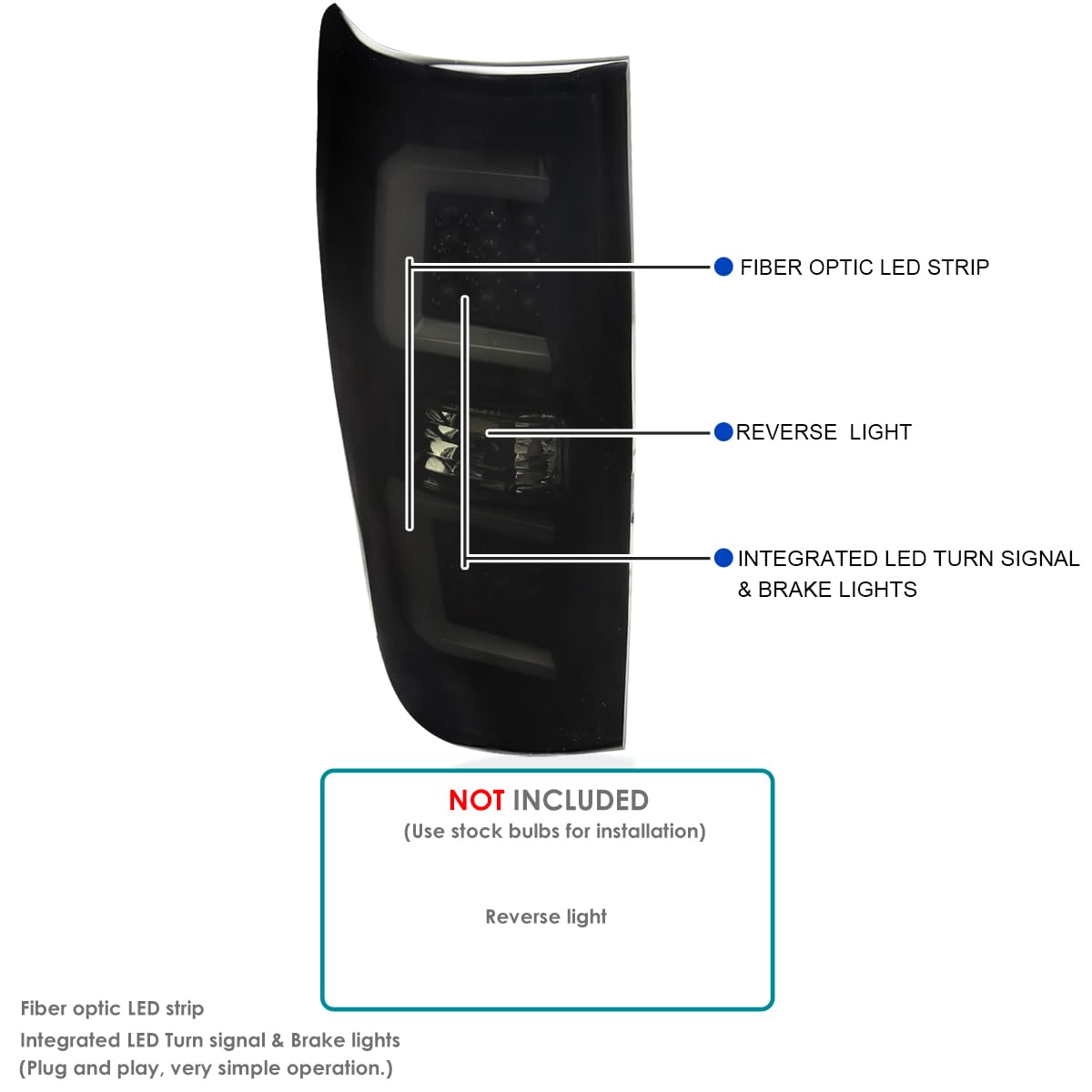 Glossy Black Smoke Tail Lights w/LED Bar SPEC-D TUNING Compatible with 2009-2014 Ford F150, Left + Right Pair Assembly