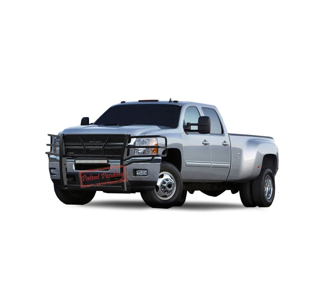 Heavy Duty Black Horse RUGGED Grille Brush Bumper Guard Modular Black Come with 20" Double Row LED Light Compatible with 2011-2014 Silverado 2500 HD|2011-2014 Silverado 3500 HD-RU-CHSI11-B-KIT