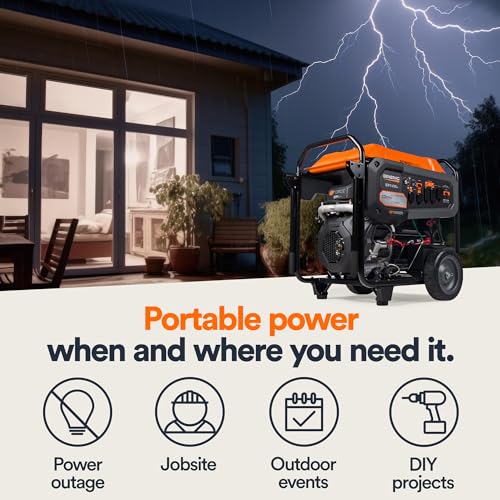 Portable Gas Generator Generac 22,500 Starting Watt - Electric Start - Home Backup or RV Ready - Heavy Duty Frame - Quiet, Long Runtime, Emergency Power - 49-State Compliant