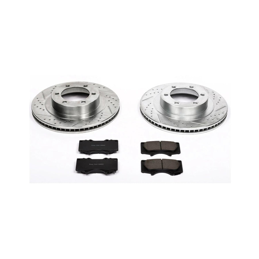 Power Stop K2421 Z23 Carbon Fiber Brake Pads with Drilled & Slotted Brake Rotors Kit For Lexus GX470 2003-2009, Toyota 4Runner 2003-2009 [Model Specific]