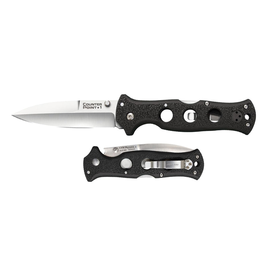 Cold Steel Folding Knife Counter Point with Tri-Ad Lock and Pocket Clip, Counter Point 1, Silver & Black