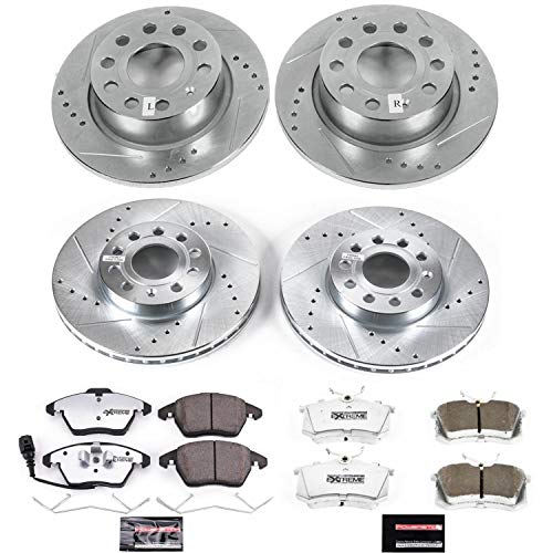 Power Stop K5749-26 Z26 Carbon Fiber Brake Pads Front and Rear with Drilled and Slotted Brake Rotors Kit For Audi A3 VW Beetle Jetta