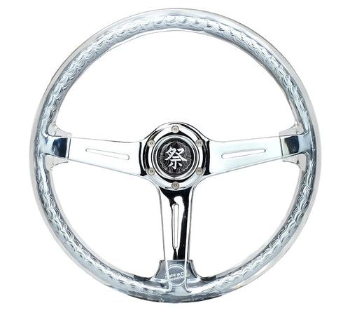 NRG Innovations Reinforced Steering Wheel NRG-RST-027CH-CL 350mm 2" Deep Dish Clear Acrylic Steering Wheel in Clear and Geometric NeoChrome Spoke Finish with Slits