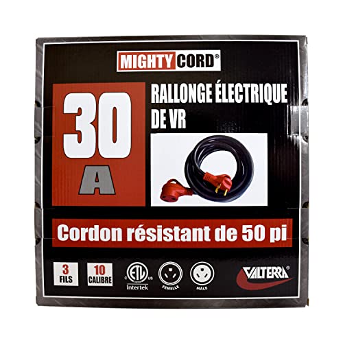 Mighty Cord Valterra RV 30-Amp Extension Cord, 50-Foot Power Extension Cord, Red