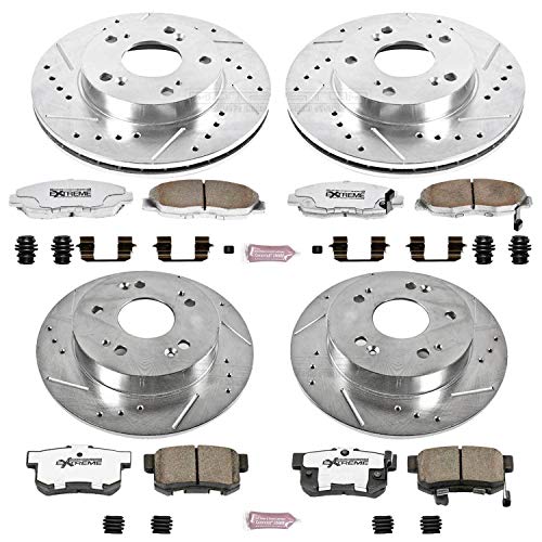 Power Stop K2385-26 Z26 Carbon Fiber Brake Pads Front and Rear with Drilled and Slotted Brake Rotors Kit For 2006 2007 2008 Honda Civic EX | 2009 2010 2011 Honda Civic EX, EX-L