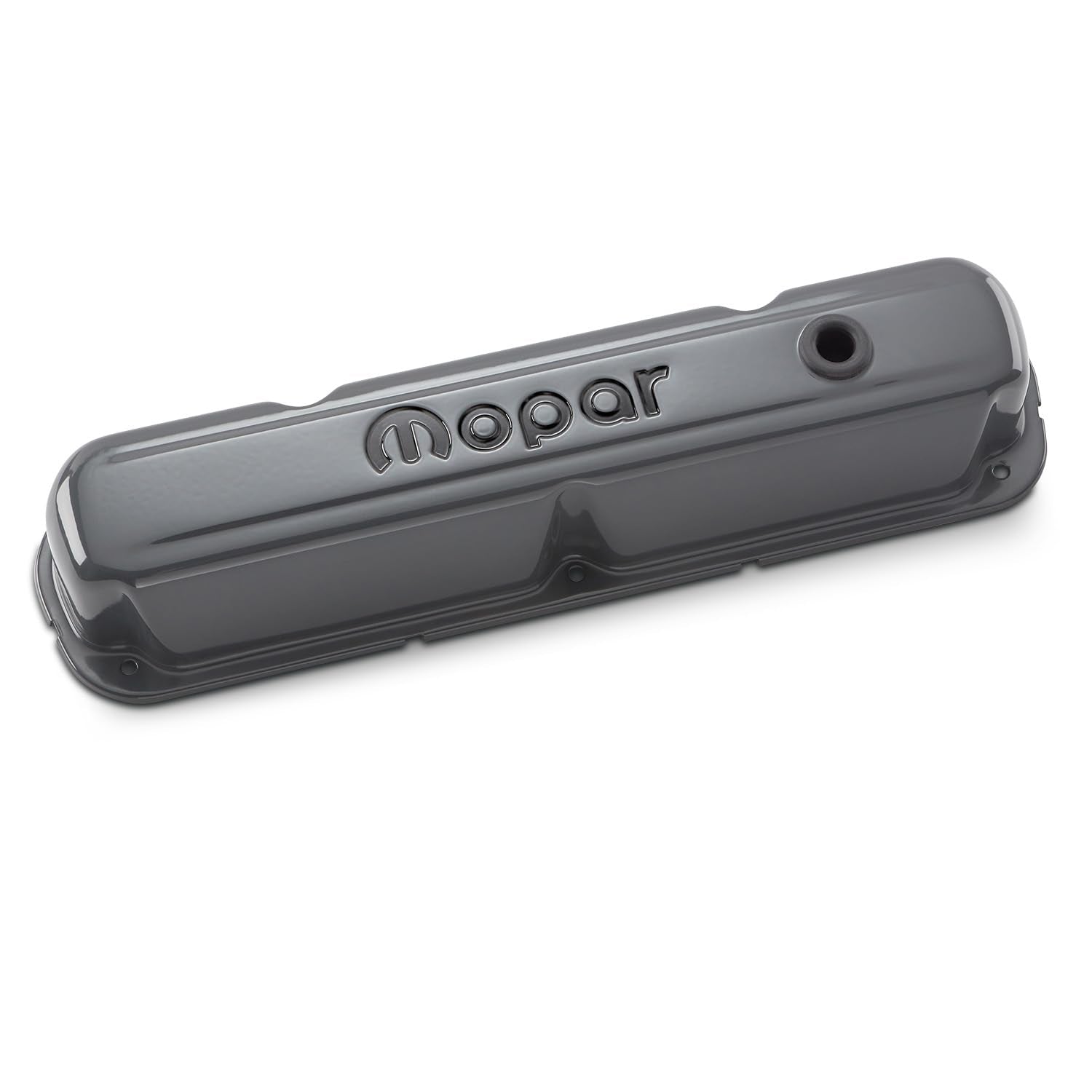 440-881 PROFORM Valve Cover - Tall - 3.25 in Height - Baffled - Breather Hole - Mopar Logo - Steel - Gray Paint - Small Block Mopar - Pair
