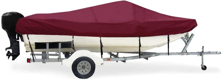 Trailerite Semi-Custom Boat Cover for Modified Tri-Hull Boats with Outboard Motor - Taylor Made Products Includes Motor Hood, Cranberry (16'5" - 17'4" CL x 84" B)