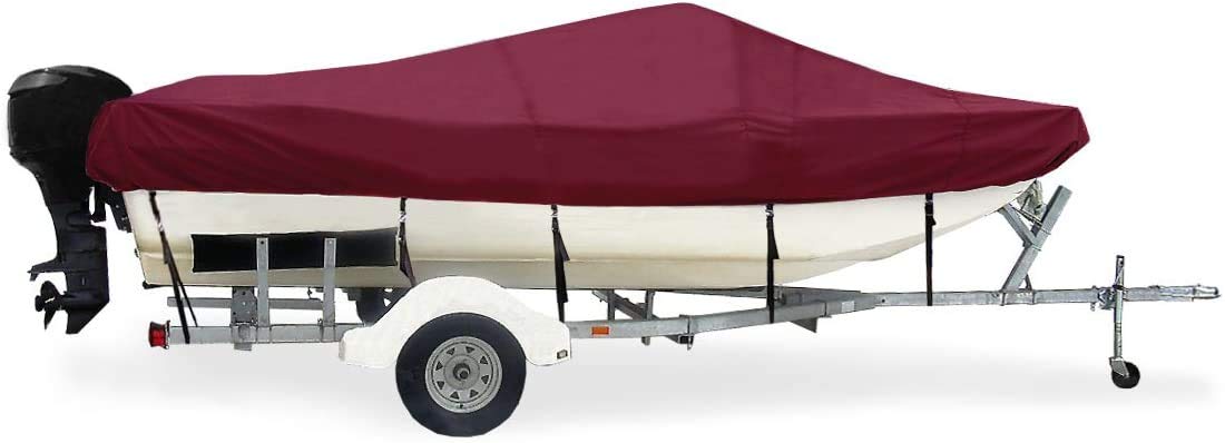 Trailerite Semi-Custom Boat Cover for Modified Tri-Hull Boats with Outboard Motor - Taylor Made Products Includes Motor Hood, Cranberry (16'5" - 17'4" CL x 86" B)