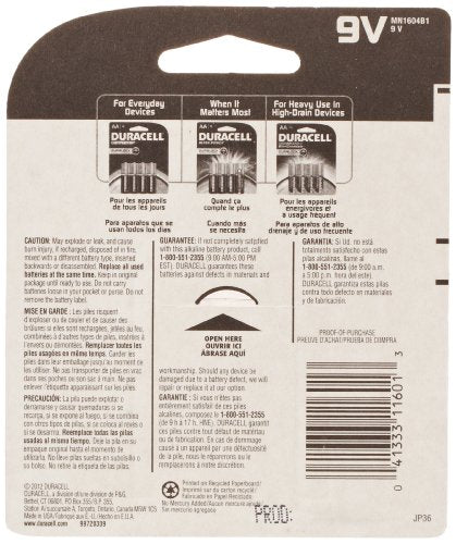 9V Duracell Alkaline Battery, 1 Count