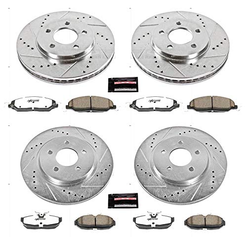 Power Stop K1383-26 Z26 Carbon Fiber Brake Pads Front and Rear with Drilled & Slotted Brake Rotors Kit For Ford Mustang 2005-2010 [Model Specific]