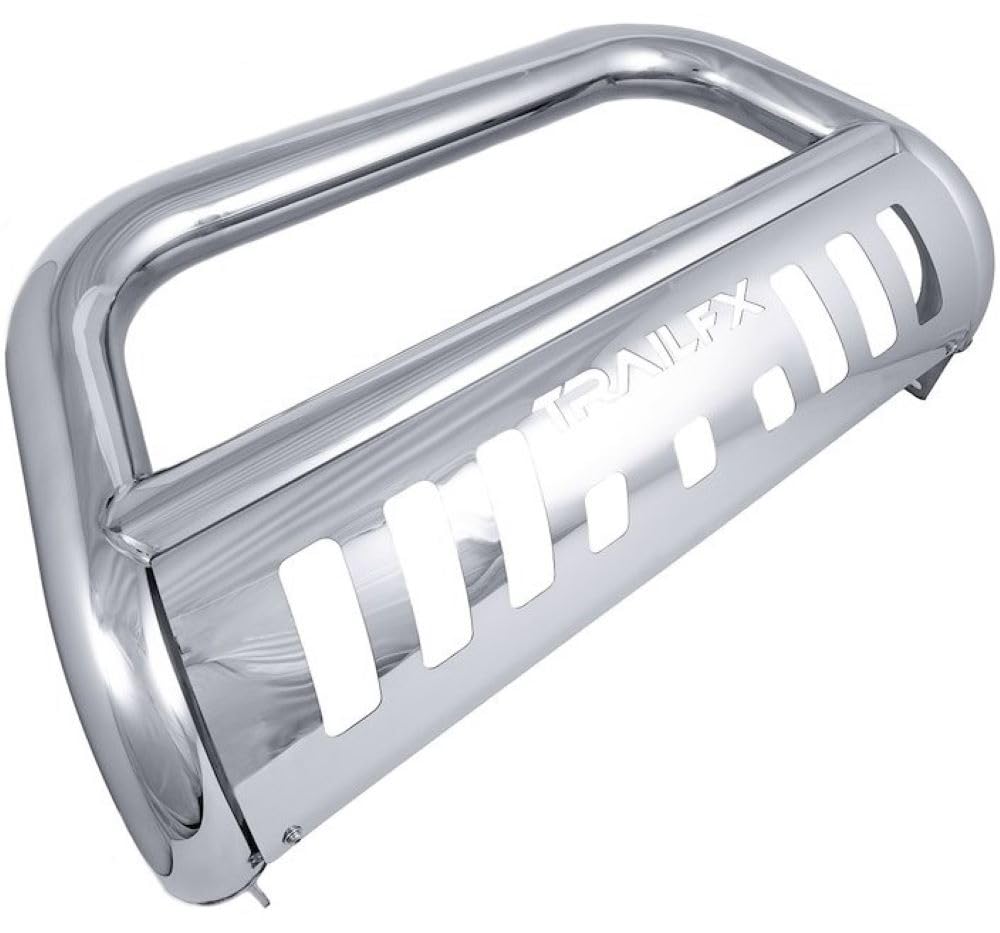 Bull Bar TrailFX B0044S with Skid Plate for Toyota Tundra 2022-2025 3 Inch Diameter Polished Stainless Steel Frame Mount, Holes for Optional Lighting TrailFX B0044S