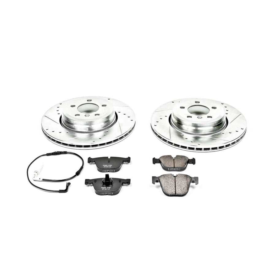 Power Stop K2086 Z23 Carbon Fiber Brake Pads with Drilled & Slotted Brake Rotors Kit Rear