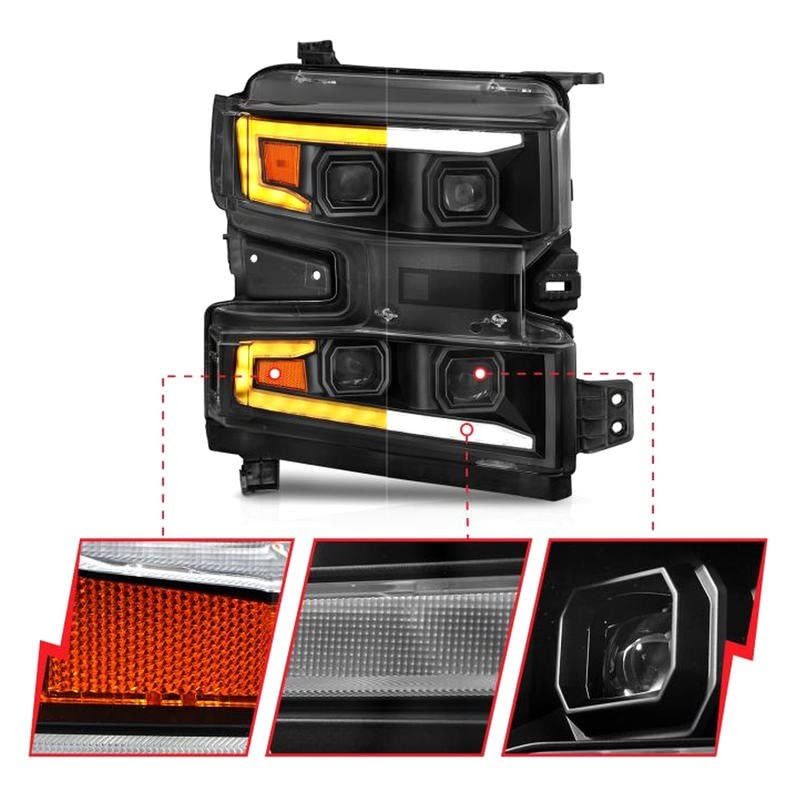 ANZO - 19-22 Chevrolet Silverado 1500 LED Proj HL w/LGT Bar SwBk Seq. Blk w/in. Light - Passenger Side (111566-R)