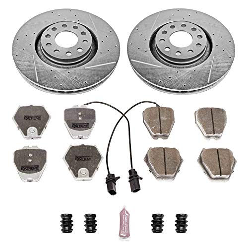 Power Stop K886-26 Brake Pads Front Z26 Carbon Fiber with Drilled & Slotted Brake Rotors Kit For Audi A6 Quattro 2000-2001 | Audi Allroad Quattro 2001-2005 | Audi S4 2000-2002 [Vehicle Specific]