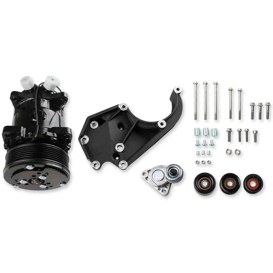 Holley LS A/C Accessory Drive Kit 20-141BK - Includes SD508 A/C Compressor, Tensioner, & Pulleys- Black