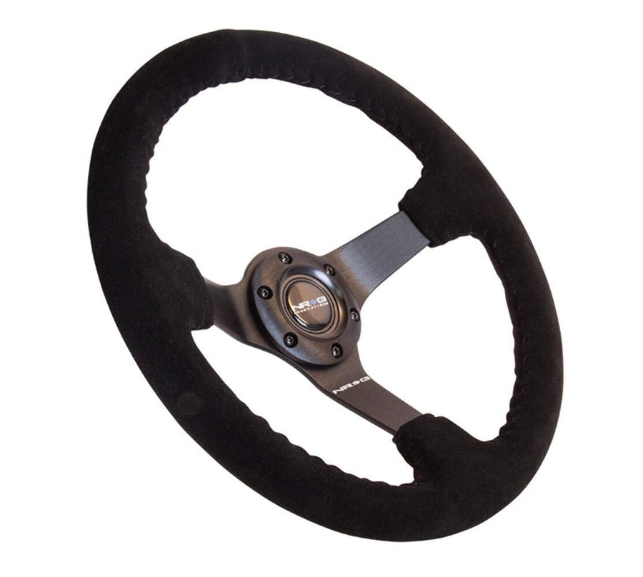 NRG Innovations Reinforced Steering Wheel NRG-RST-036MB-S RACE STYLE 350mm Sport Steering Wheel (3' Deep) Black Suede With Black Baseball Stitching Matte Black Spoke