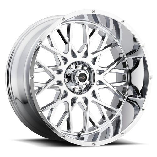 Rocker Style Vision Wheel: 412 Caps, Exposed 5-Lug Bolt On Cap Fitment: 5-135 / 5-5.5" Finish: Chrome