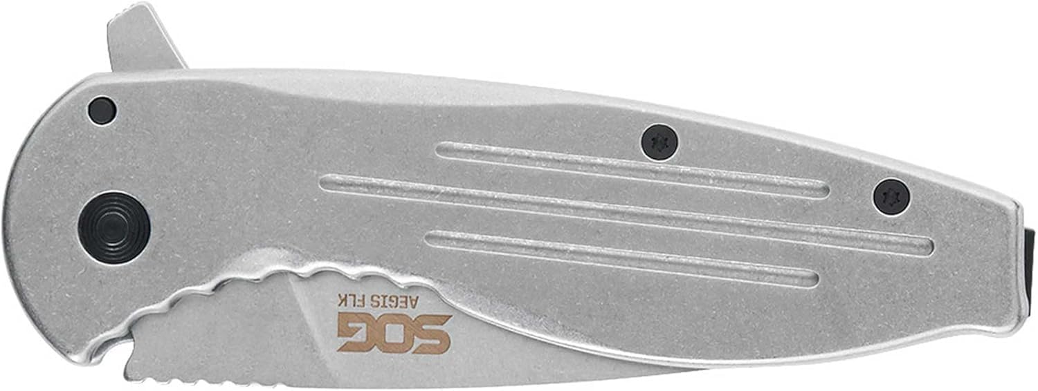 SOG Aegis FLK Pocket Folding Knife | Compact Portable Outdoor Everyday Carry (EDC) | All-Metal Construction | Quick Opening