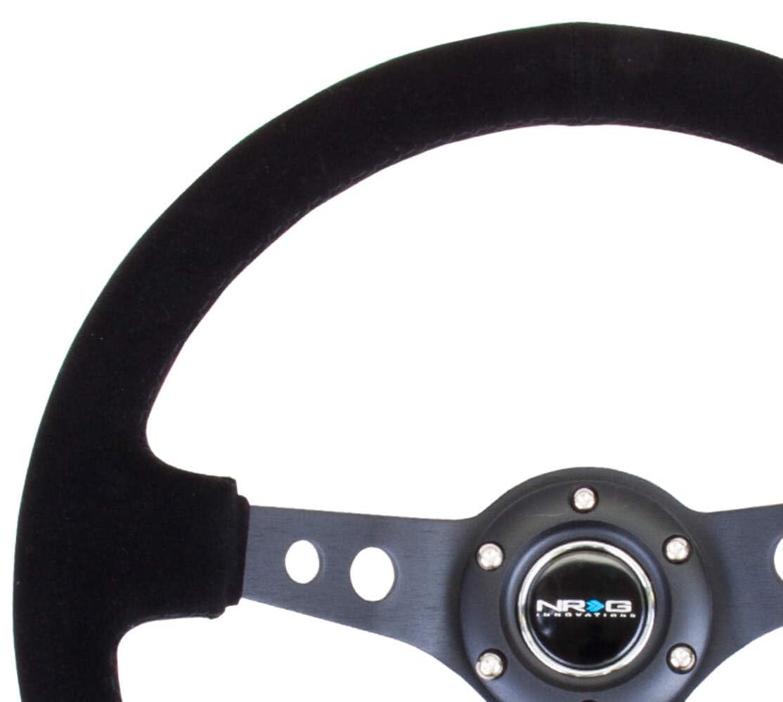 NRG Innovations Reinforced NRG-RST-006-S Steering Wheel 350mm Sport Steering Wheel (3" Deep), Black Spoke Suede Black Stitch