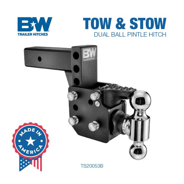 Dual Ball B&W Trailer Hitches Pintle Tow & Stow - Fits 2.5" Receiver, Dual Ball (2" x 2-5/16"), 6.5" Drop, 21,000 GTW -TS20053B