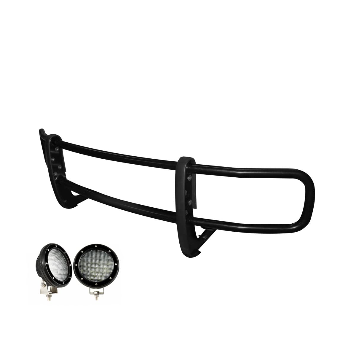 SPARTAN Black Horse Grille brush Bumper Guard Modular Come with Pair of 5.3" Dia.LED Lights with Black Trim Rings Compatible with 2016-2023 Mercedes-Benz Metris-17MBMEMA-PLFB