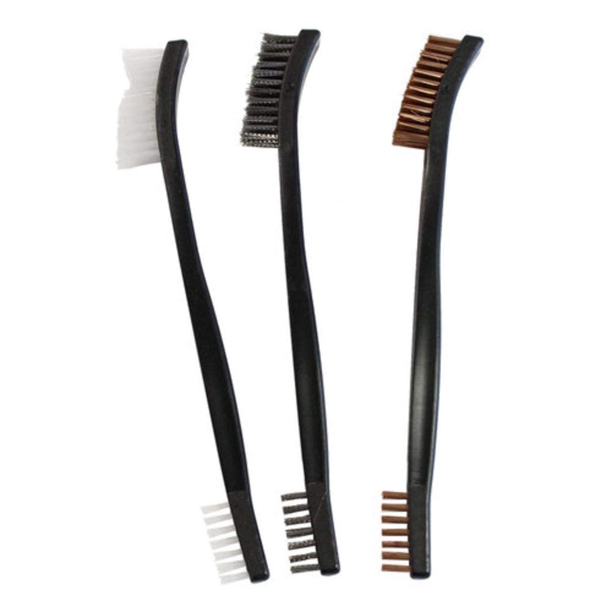 Utility Brushes Birchwood Casey | Durable Versatile Gun Maintenance Cleaning Scrubbing Nylon, Bronze & Stainless Dual End Brush Set - Pack of 3