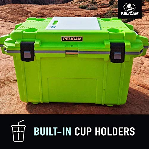 Pelican Elite Cooler 70QT (Pacific Blue/Grey) | 46 Can Capacity with Ice | 9 Day Ice Retention | Built-in Cup Holders & Bottle Opener | Guaranteed for Life
