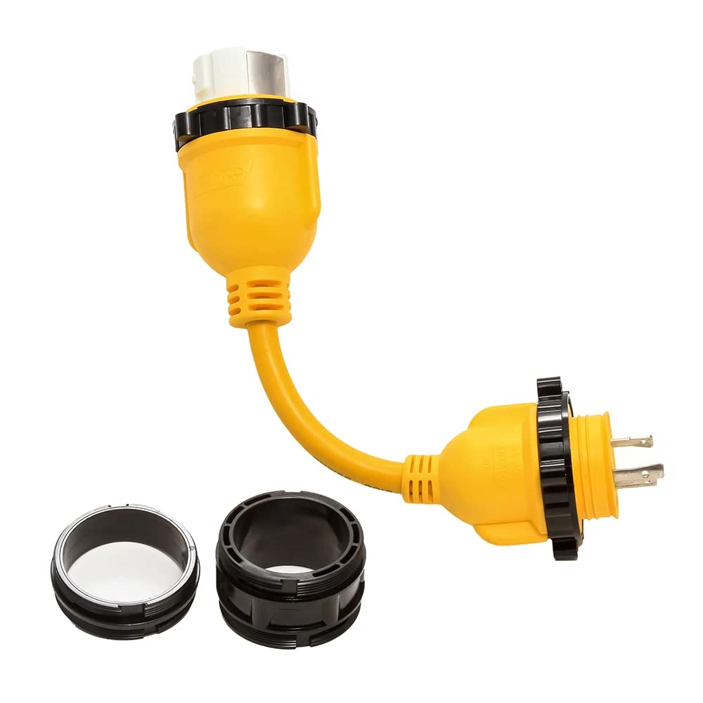 Camco 12" PowerGrip Electrical Adapter - 30 Amp Male Locking End to 50 Amp Female Locking End (55615)