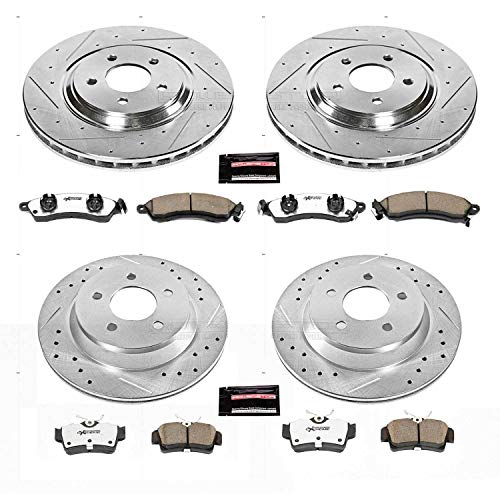 Brake Kit Power Stop For 1994-1999 Ford Mustang Cobra, 2001 2003 2004 Mustang [Model Specific] SN95 Front and Rear Z26 Carbon Fiber Brake Pads with Drilled Slotted Brake Rotors Replacement, K1305-26