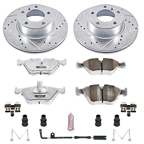 Power Stop K628-26 Z26 Carbon Fiber Brake Pads Front with Drilled & Slotted Brake Rotors Kit and 1 Front Sensor Wire For BMW 525i 2001-2003, BMW 528i 1997-2000 [Model Specific]