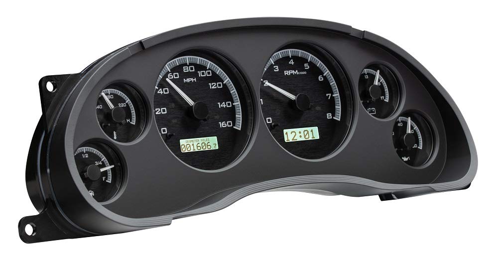 Dakota Digital VHX-94F-MUS-K-W Analog Dash Gauge System Compatible with 1994-2004 Ford Mustang Black Alloy Style White Backlighting