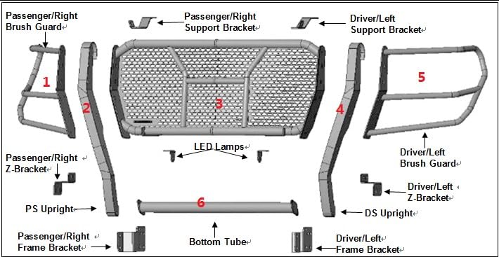 Heavy Duty Black Horse Rugged Grille Guard Modular Black Compatible with 2022-2025 GMC Sierra 1500-RU-GMSI22-B