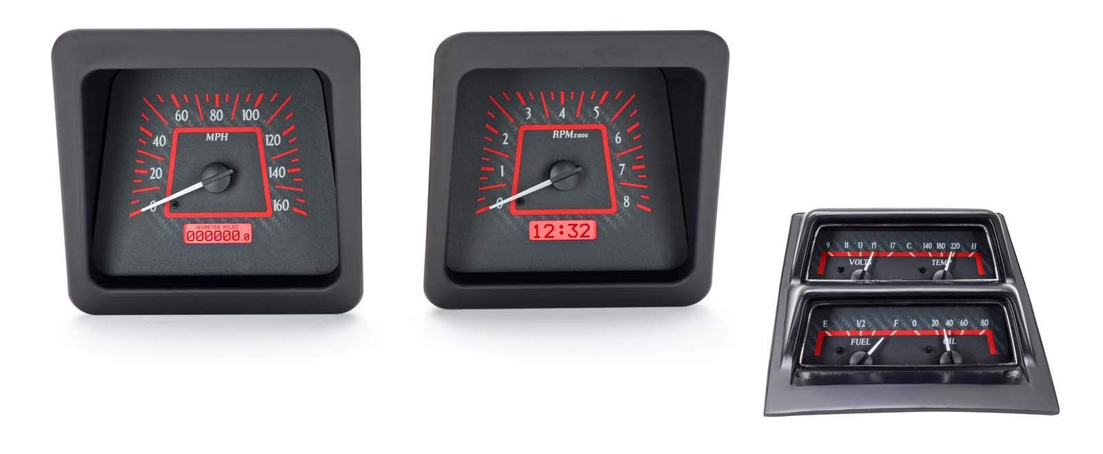 Dakota Digital VHX-69C-C-R Compatible Analog Dash Gauge System with 1969 Chevy Camaro Console Gauges Carbon Fiber Red Backlighting