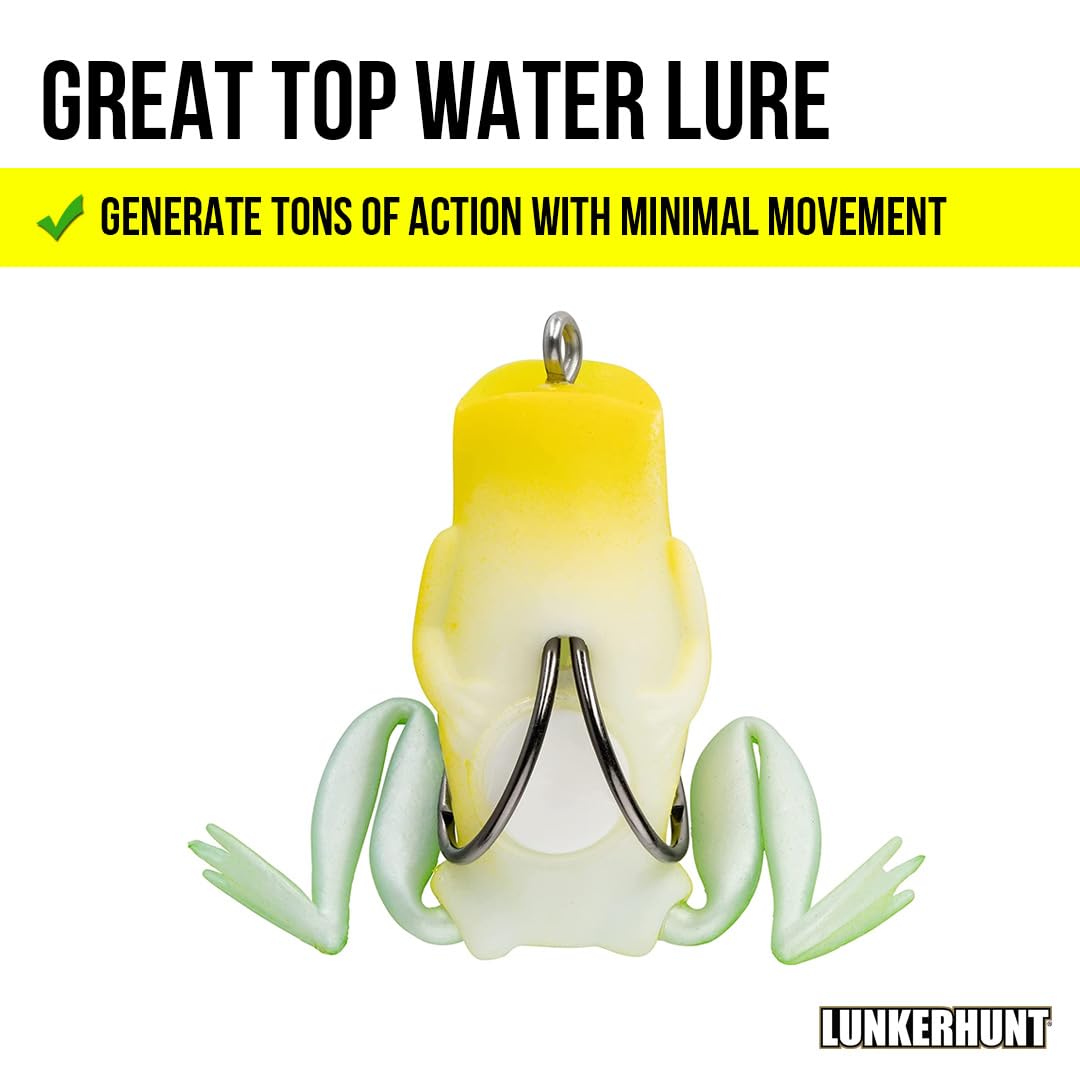 Frog Fishing Lure Lunkerhunt for Bass Fishing | Popping Frog 0.5 oz | Topwater Fishing Bait with Weedless Hooks, Hollow Body (Leopard)