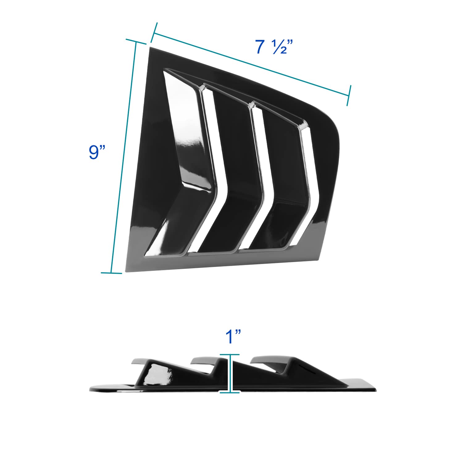 Quarter 3-Vent Style Glossy Black Side Window Louvers Cover Compatible with Dodge Charger Spec-D Tuning 2011-2021