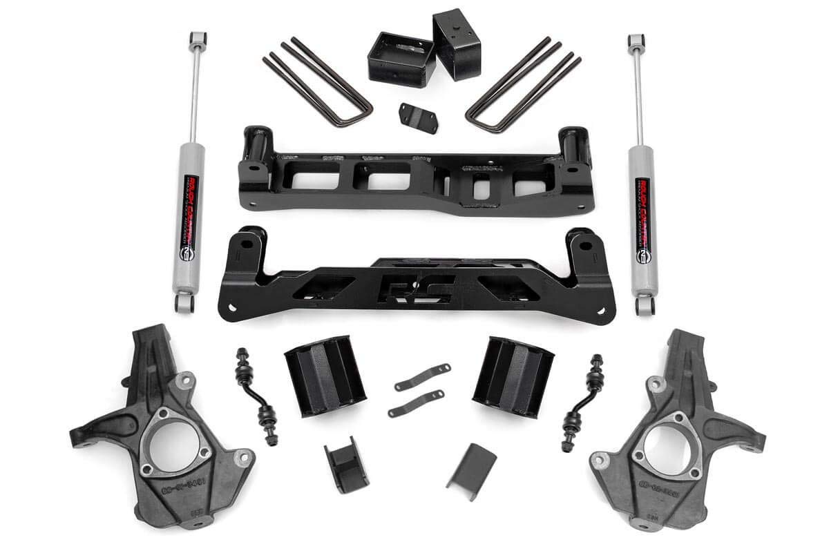 5" Rough Country Suspension Lift Kit with Strut Spacers/N3 Shocks for Chevy Silverado & GMC Sierra 1500 2WD (2014-2018 w/Stock Cast Alu or Stamped Steel Control Arms)