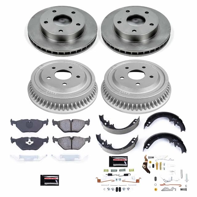 Power Stop Autospecialty KOE15033DK Front and Rear Replacement Brake Kit-OE Brake Drums & Ceramic Brake Pads For Dodge Ram 1500 1994-1999 [Model Specific]