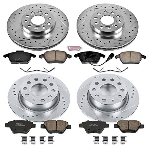 Power Stop K6726 Z23 Carbon Fiber Brake Pads with Front and Rear Drilled & Slotted Brake Rotors Kit