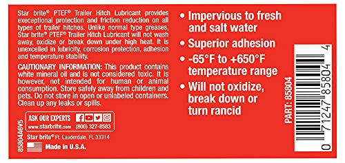 PTEF STAR BRITE Trailer Hitch Lubricant - All-Weather Protection for Trailer Hitches - Rust & Corrosion Resistant - Super Adhesion & High-Temperature Stability - 4 OZ (085804)