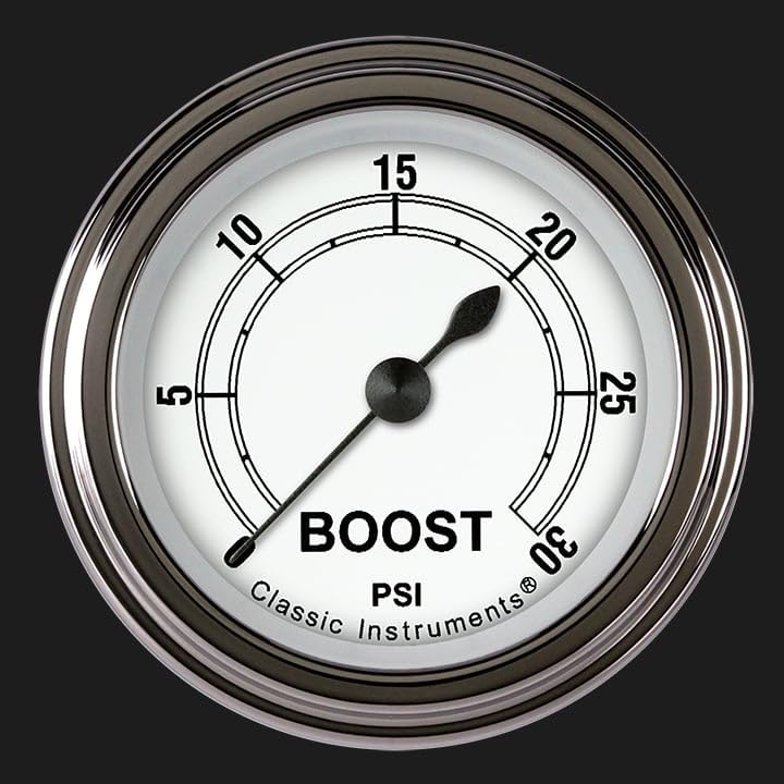 2 1/8" CW142SLF Classic White Boost Gauge, 30 psi