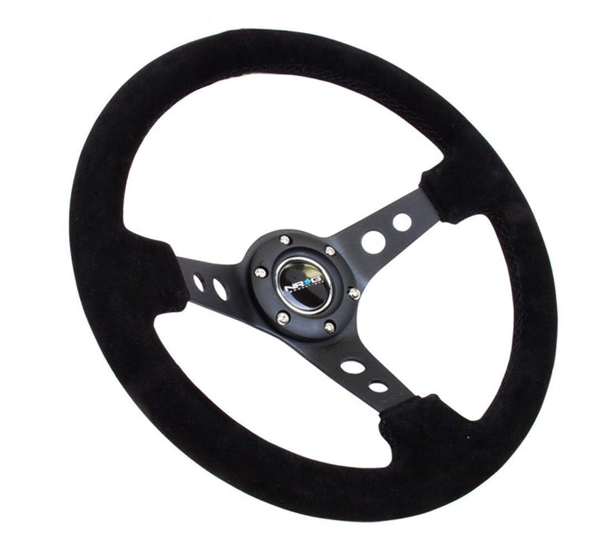 NRG Innovations Reinforced NRG-RST-006-S Steering Wheel 350mm Sport Steering Wheel (3" Deep), Black Spoke Suede Black Stitch