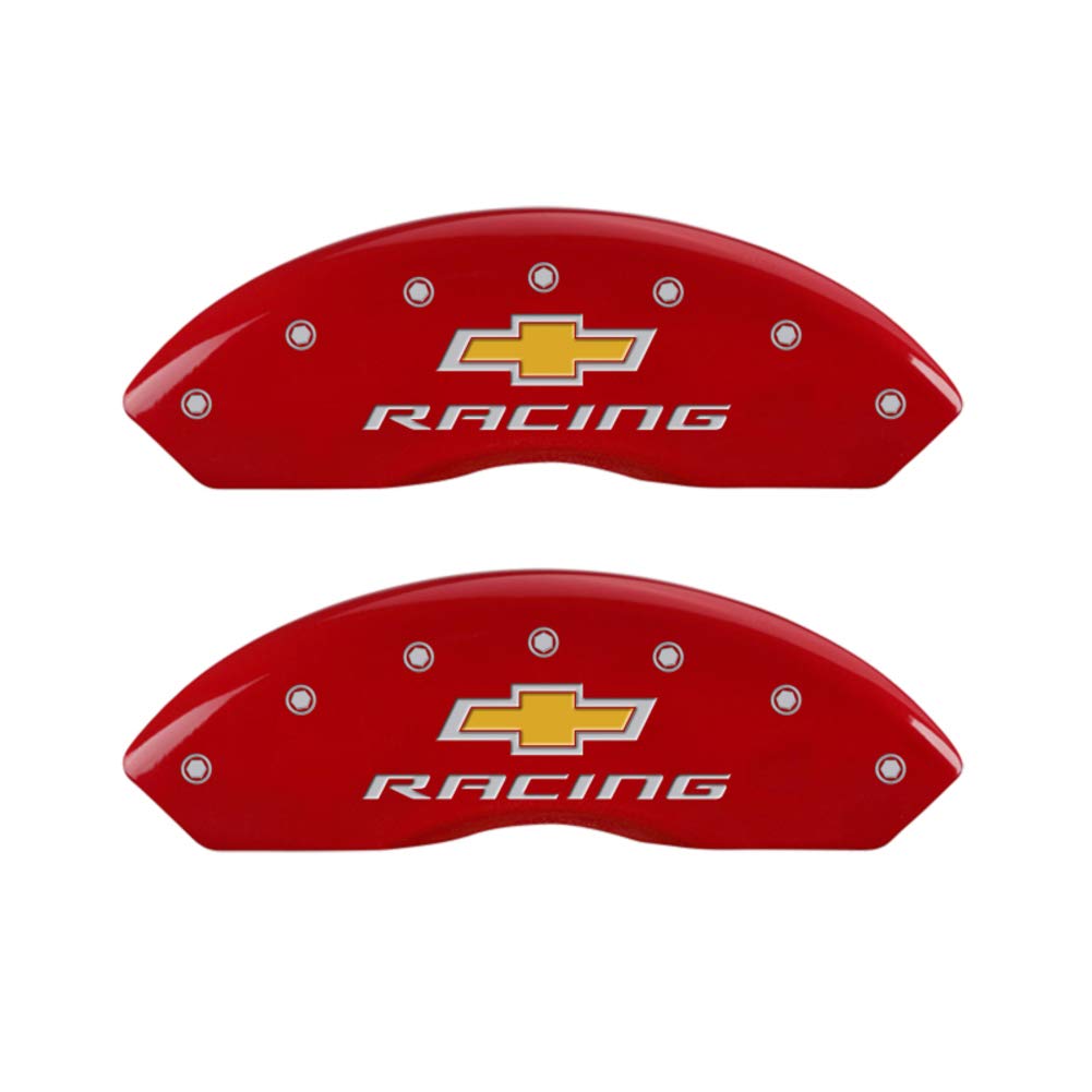 Caliper Covers MGP Compatible with 2016-2024 Chevy Camaro (Fits 18"+ Wheels & Standard JL9 Brakes) Powder-Coated Finish, 4 PCS Front and Rear (Red - Chevy Racing Engraving)