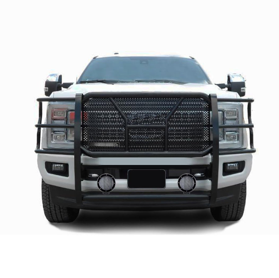 Heavy Duty Black Horse RUGGED Grille Brush Bumper Guard Modular Black Come with Pair of 5.3"LED Lights Compatible with 2011-2016 Ford F-250/Ford F-350/Ford F-450/Ford F-550 Super Duty-RU-FOF217-B-PLFB