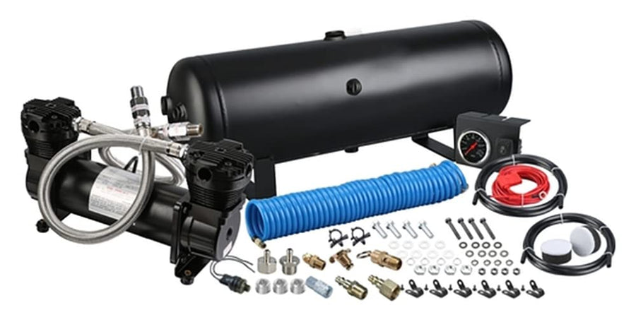 On Board Air Compressor Kit Bulldog Winch 41007-5 Twin Head 4.2 CFM with 5 Gal Tank in-Cab Gauge and Switch