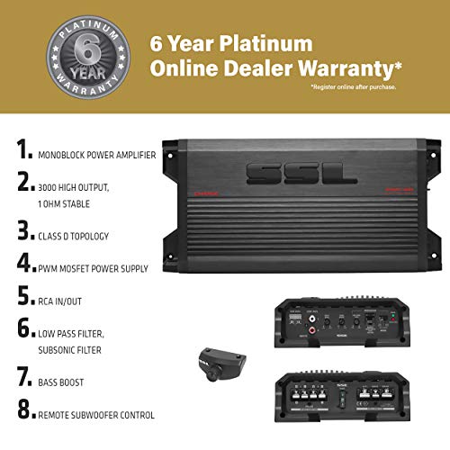 CG3000.1D Sound Storm Laboratories Class D Car Amplifier - 3000 Watts, 1 Ohm Stable, Digital, Monoblock, Mosfet Power Supply, Great for Car Subwoofers