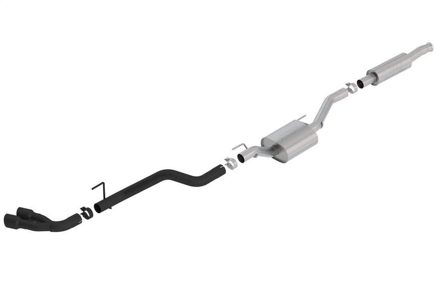 Borla S-Type 140812CB Cat-Back Exhaust System 2.75 in. Pipe 3.5 in. Tip Dual Round Rolled Angle Cut Ceramic Black Truck Side Exit T-304 Stainless Steel Cat-Back Exhaust System
