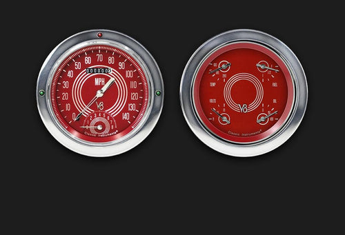 Classic Instruments V8 CT54V8RS62-LS Red Steelie Direct Fit Gauge Package LS Swap 4 5/8" Speedometer with Built-in Tach and Quad Gauge Fits 1954-1955 Chevy Truck