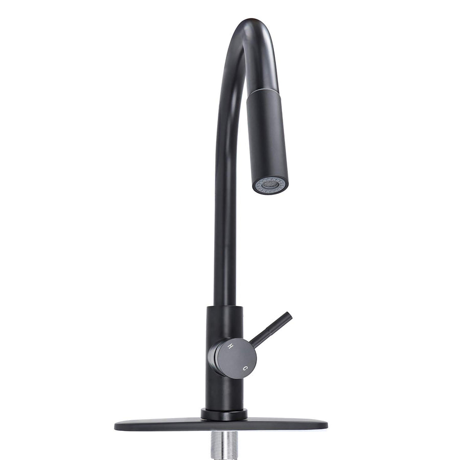 Single Lever Pull-Down Kitchen Faucet Empire Faucets SL4000BMT-A with Hi-Arc Bullet Spout and Deck Plate - Black Matte