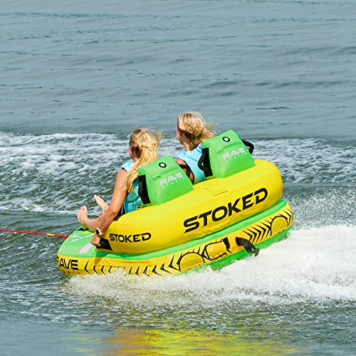 RAVE Sports Towable Tube Stoked, 1-2 Riders, Dual Tow Points, Stable Couch-Style Seats with Backrest, Durable Nylon Cover, Neoprene Padding, Foam-Filled Reinforced Handles, Boat Towables-Tubes